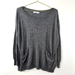 Zara Knit Women's Heather Gray Scoop Neck Pocket Sweater